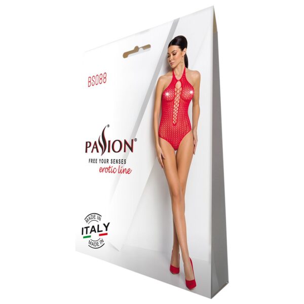 Бодістокінг з декольте Passion BS088 red, імітація корсетної шнурівки - Зображення 6