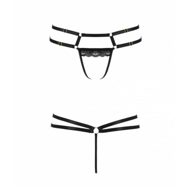 Трусики-стрінги зі стреп із мереживом Passion Exclusive LORRY THONG XXL/XXXL, black - Зображення 5