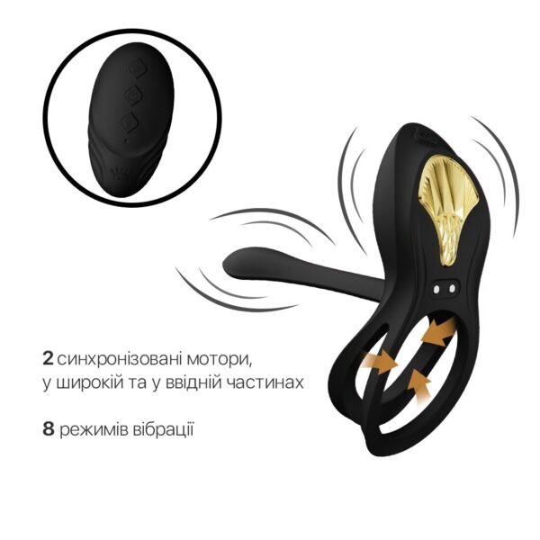 Смарт-ерекційне кільце Zalo - BAYEK Obsidian Black, подвійне з ввідною частиною, пульт ДК - Зображення 4