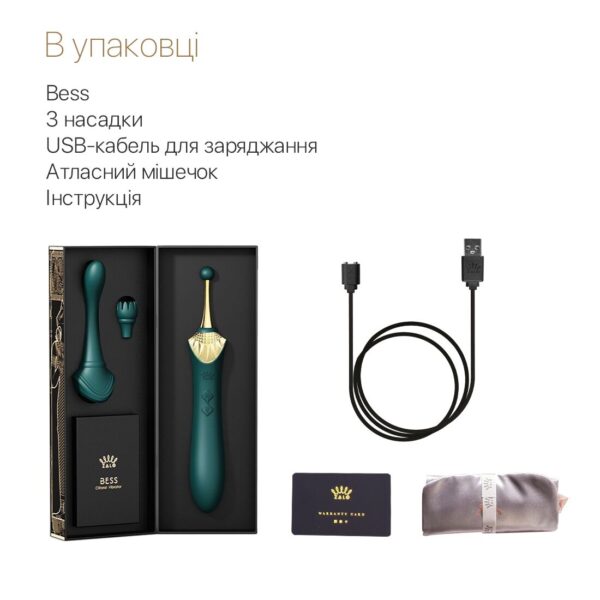 Вагінально-кліторальний вібратор Zalo — Bess Turquoise Green, багатофункціональний із насадками - Зображення 7