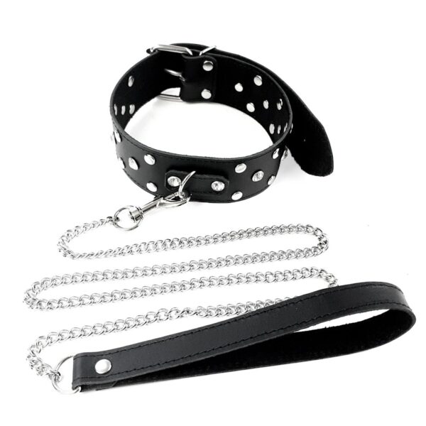Нашийник з повідцем із натуральної шкіри із заклепками Art of Sex - Jenna Collar with Leash, чорний - Зображення 2