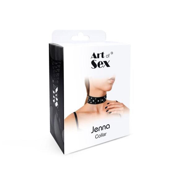 Нашийник з натуральної шкіри із заклепками та стразами Art of Sex - Jenna Collar, Чорний - Зображення 4