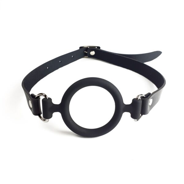 Кляп-розширювач силіконове кільце Art of Sex – Gag Ring, чорний, натуральна шкіра - Зображення 2