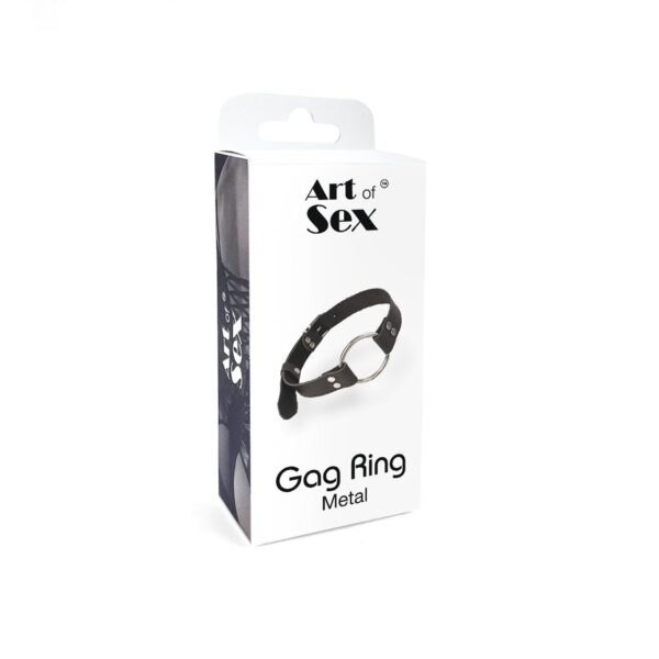 Кляп металеве кільце на ременях Art of Sex – Gag Ring Metal, чорний, натуральна шкіра - Зображення 4