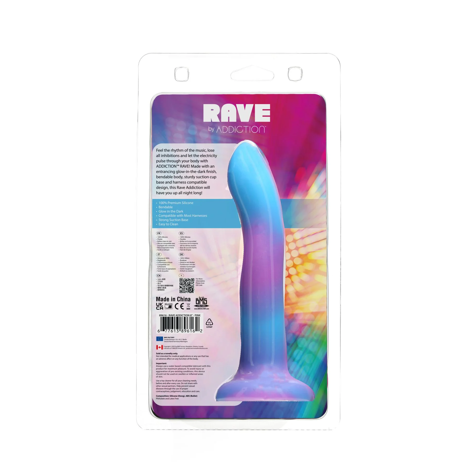 Фалоімітатор, що світиться в темряві, ADDICTION Rave 8″ Glow in the Dark Dildo Blue Purple, 20,3 см - Зображення 9