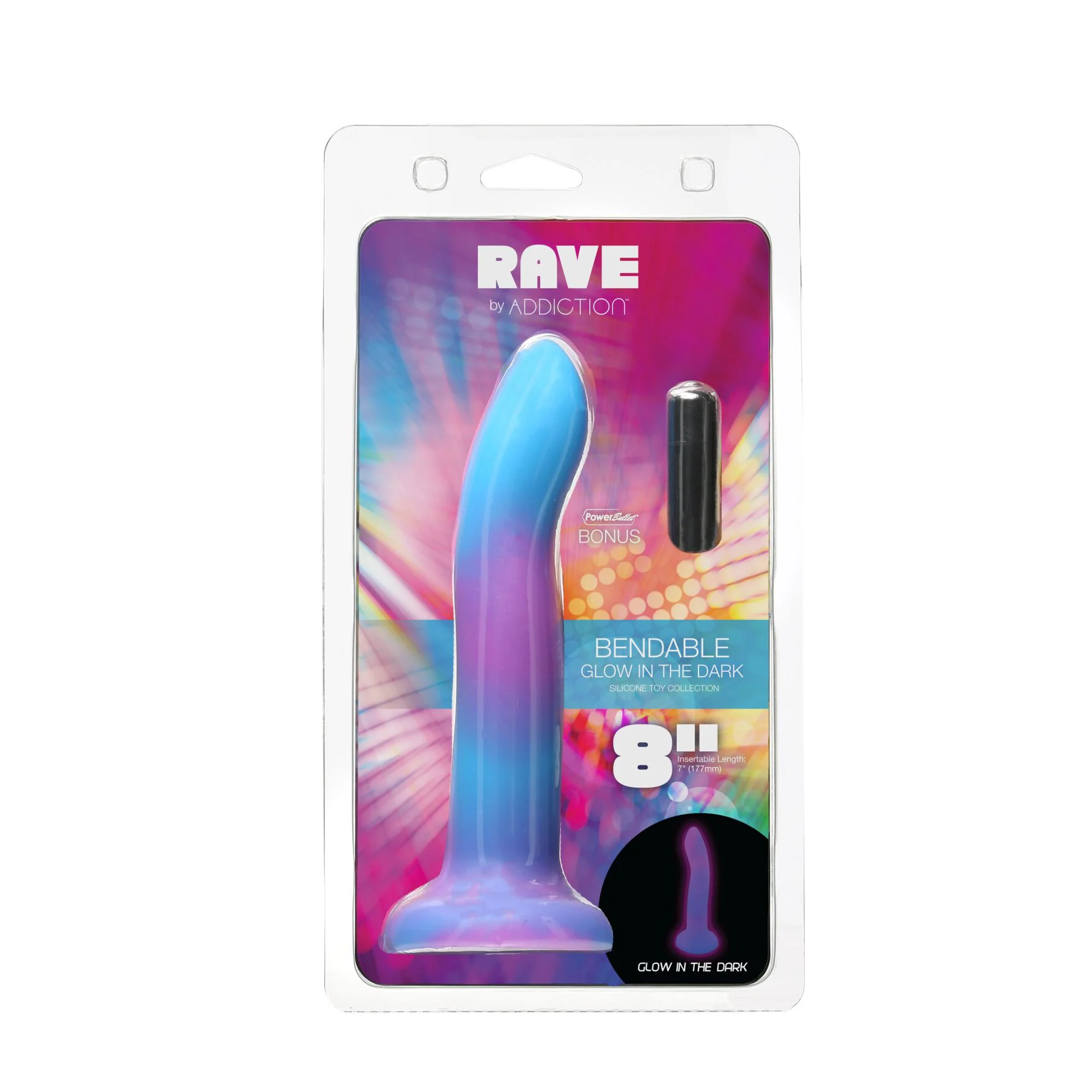Фалоімітатор, що світиться в темряві, ADDICTION Rave 8″ Glow in the Dark Dildo Blue Purple, 20,3 см - Зображення 8