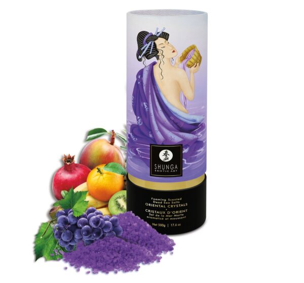 Пінлива сіль для ванни Shunga Dead Sea salt Oriental Crystals — Exotic Fruits (500 г), сіль Мертвого - Зображення 5