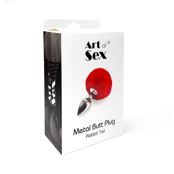 Металевий анальний затор М Art of Sex - Metal Butt plug Rabbit Tail, Червоний - Зображення 4