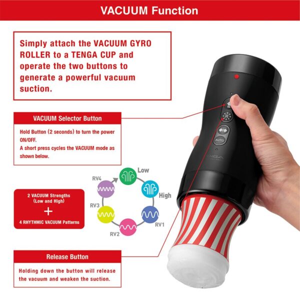 Автоматичний мастурбатор Tenga VACUUM GYRO ROLLER SET, ротація та вакуум, сумісний з Tenga Cup - Зображення 4