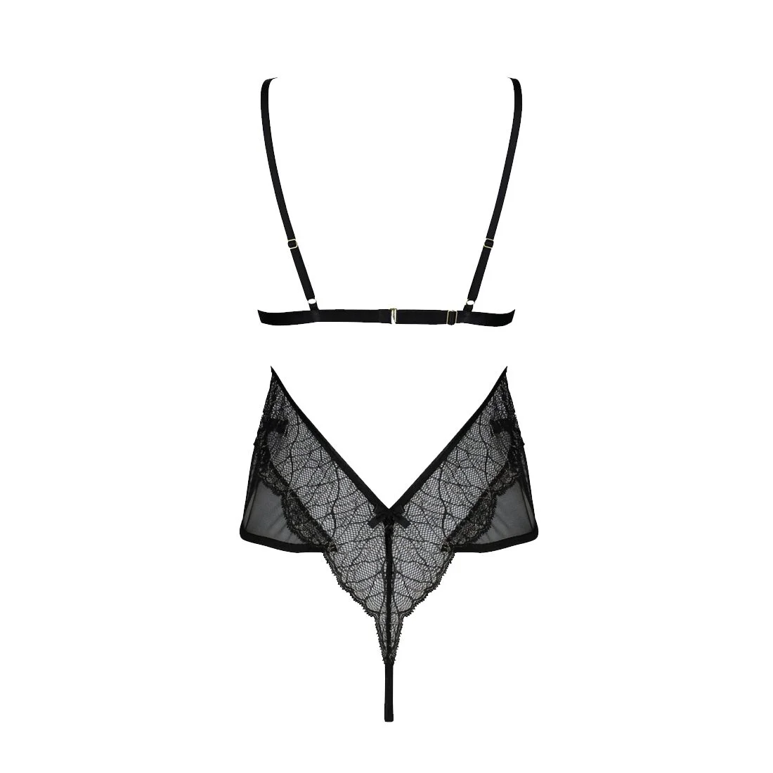 Боді Passion AMBERLY BODY 4XL/5XL black, асиметричний крій, мереживний ліф, золота нитка - Зображення 4