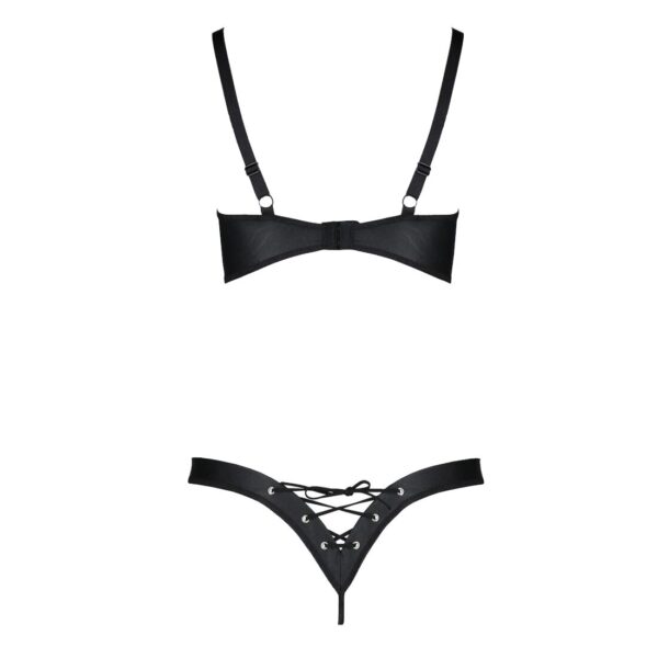 Комплект з екошкіри Passion CELINE BIKINI 6XL/7XL black, відкритий бра, стрінги зі шнурівкою - Зображення 4