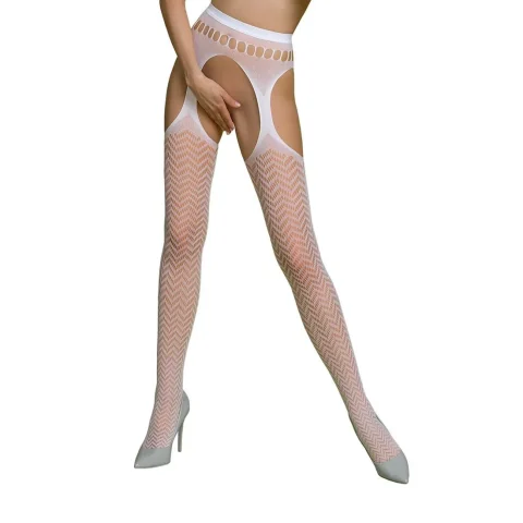 Еротичні колготки-бодістокінг Passion ECO S002 white, з доступом, геометричне плетіння