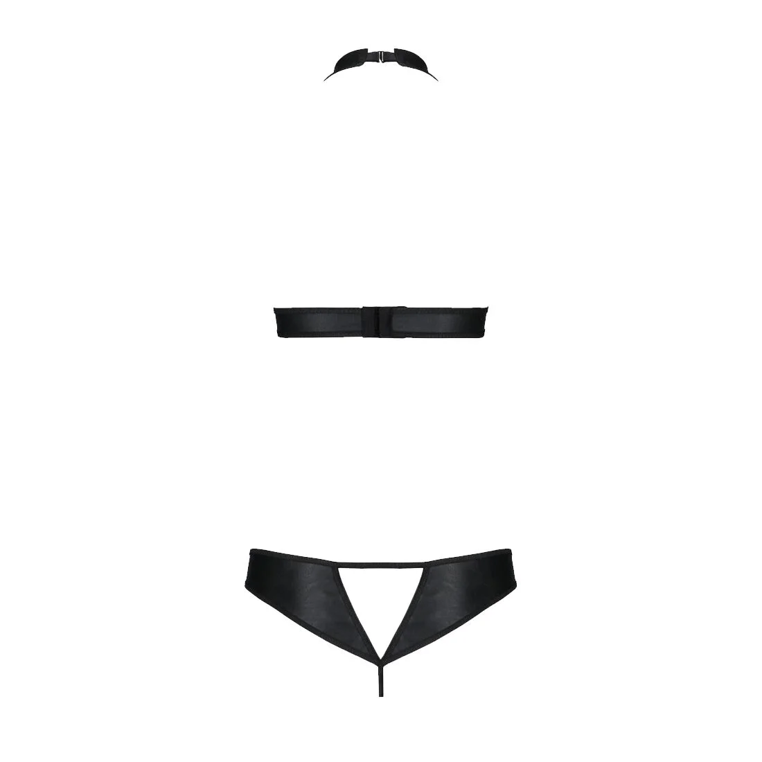 Комплект із екошкіри Passion MALWIA SET with Open Bra 4XL/5XL black, топ та трусики з люверсами - Зображення 4