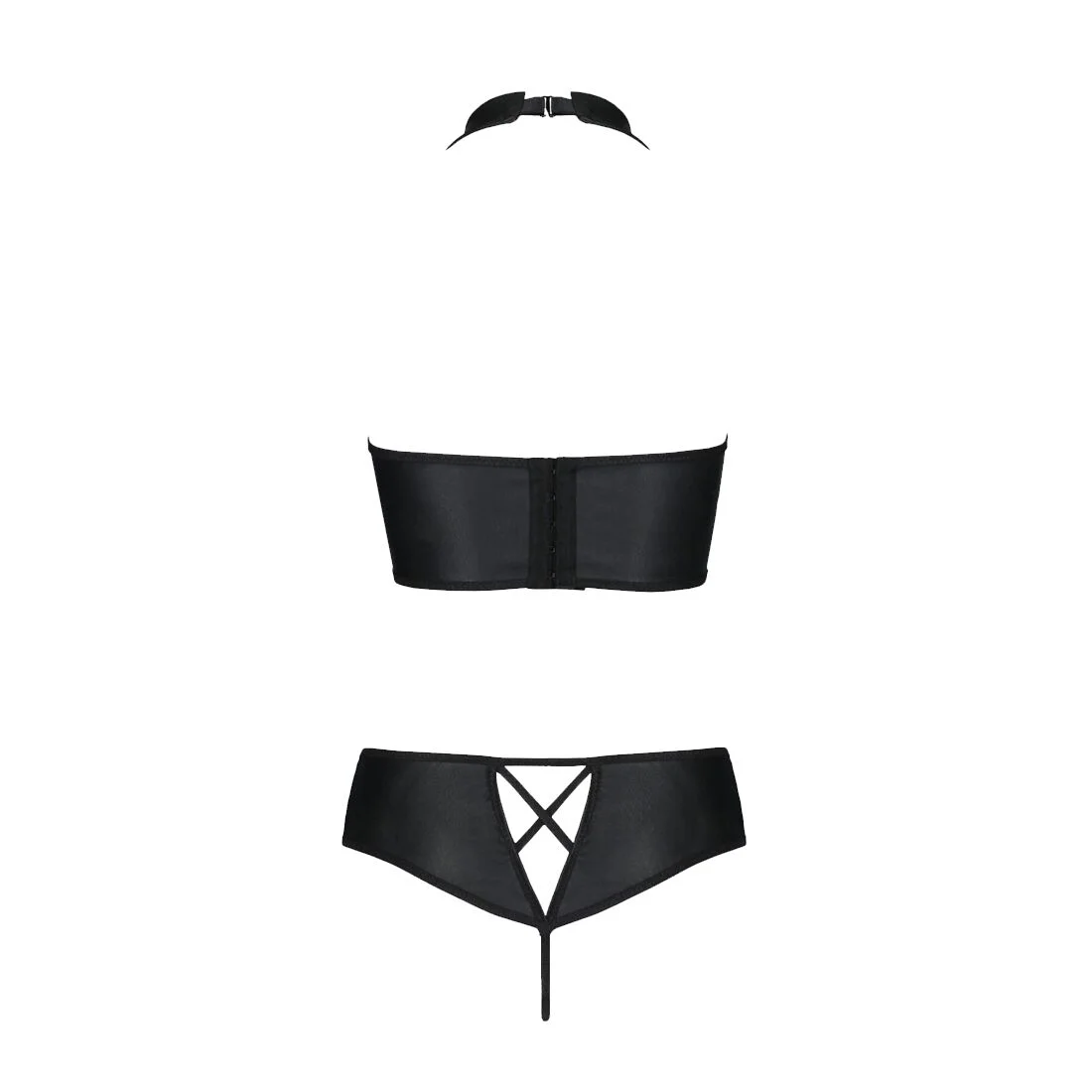 Комплект з екошкіри Passion NANACY BIKINI 4XL/5XL black, бра та трусики з імітацією шнурівки - Зображення 4