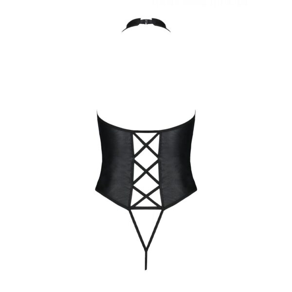 Боді з екошкіри Passion NANCY BODY 6XL/7XL black, з імітацією шнурівки та відкритим доступом - Зображення 4