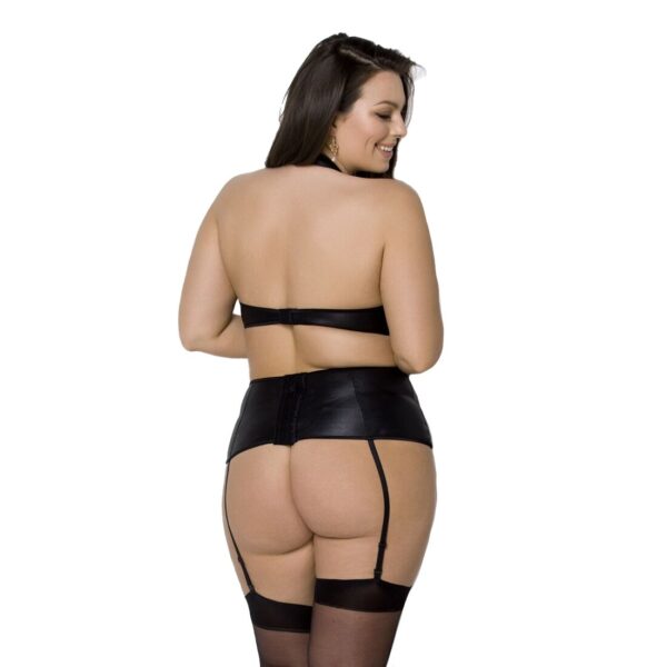 Комплект з екошкіри Passion NANCY SET 4XL/5XL black, імітація шнурівки, топ, пояс для панчіх - Зображення 2