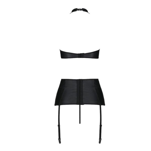 Комплект із екошкіри Passion NANCY SET 6XL/7XL black, імітація шнурівки, топ, пояс для панчіх - Зображення 4