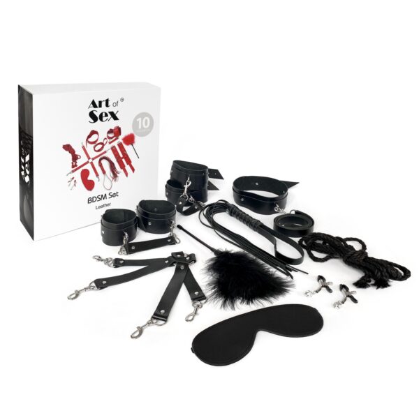 Набір BDSM Art of Sex – Set Leather, 10 предметів, чорний, натуральна шкіра - Зображення 3