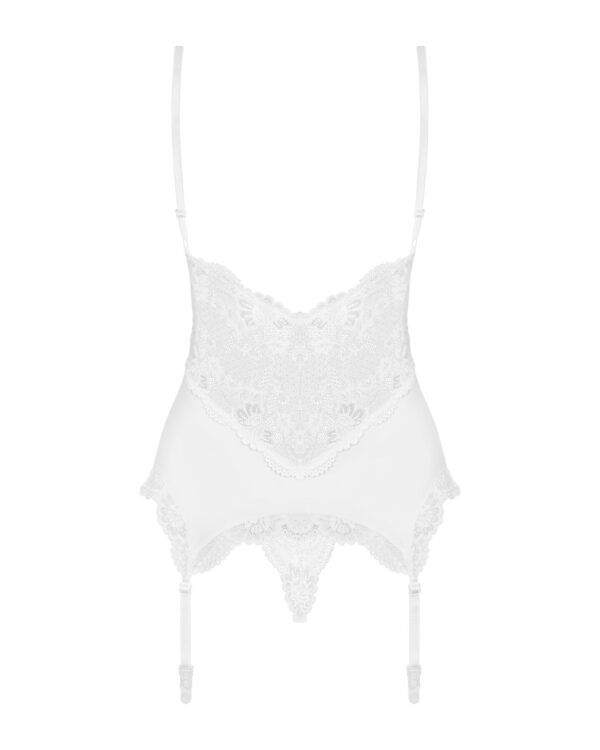 (SALE) Сатиновий мереживний корсет Obsessive 810-COR-2 babydoll & thong S/M, білий, корсет, танга - Зображення 6