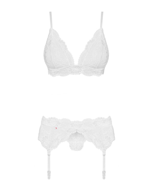 (SALE) Мереживний комплект білизни Obsessive 810-SEG-1 L/XL White, бюстгальтер, стрінги, пояс для панчіх - Зображення 5
