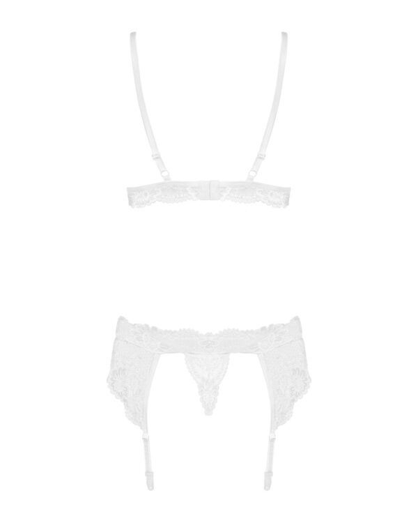 (SALE) Мереживний комплект білизни Obsessive 810-SEG-1 L/XL White, бюстгальтер, стрінги, пояс для панчіх - Зображення 6