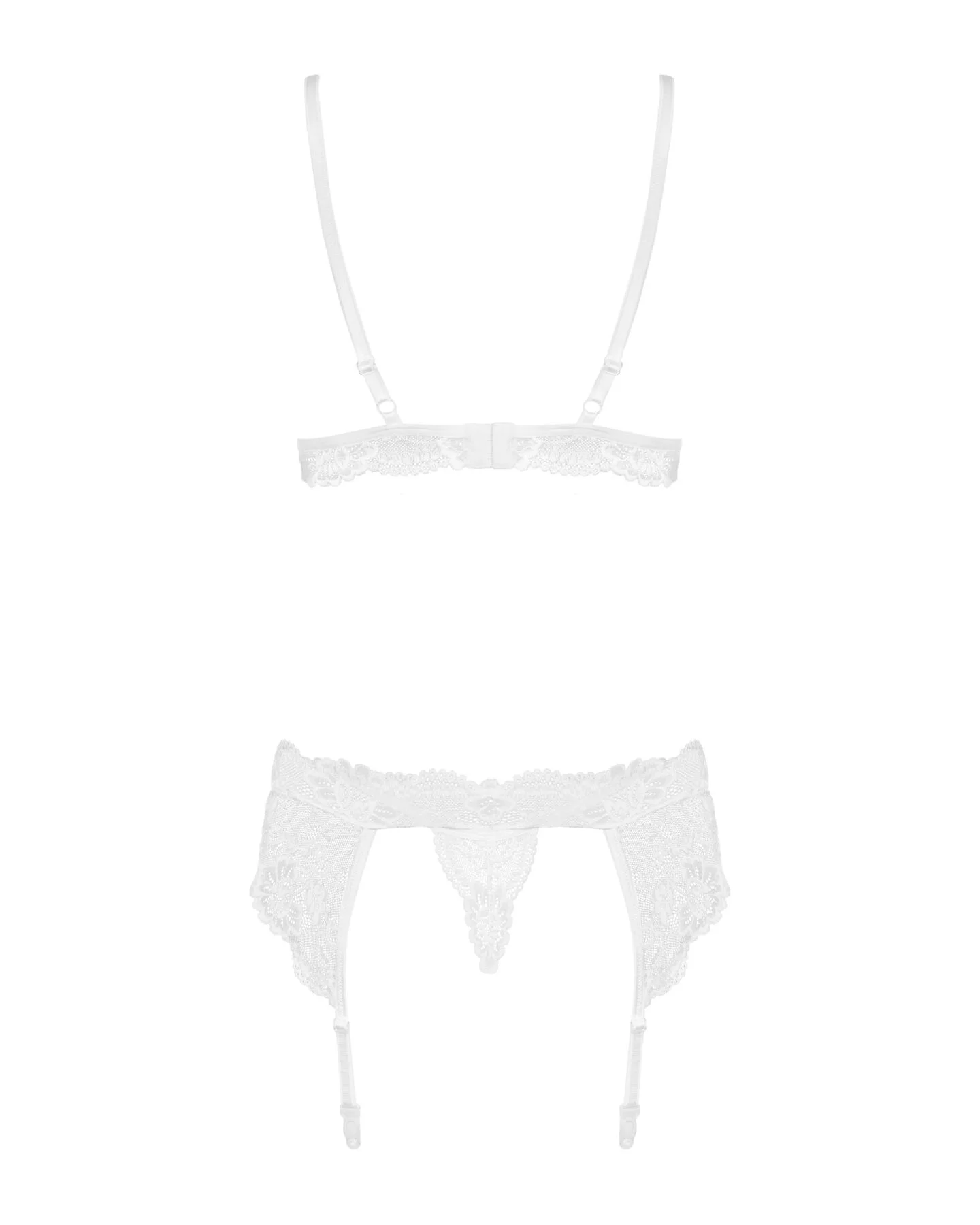 Мереживний комплект білизни Obsessive 810-SEG-1 L/XL White, бюстгальтер, стрінги, пояс для панчіх - Зображення 6