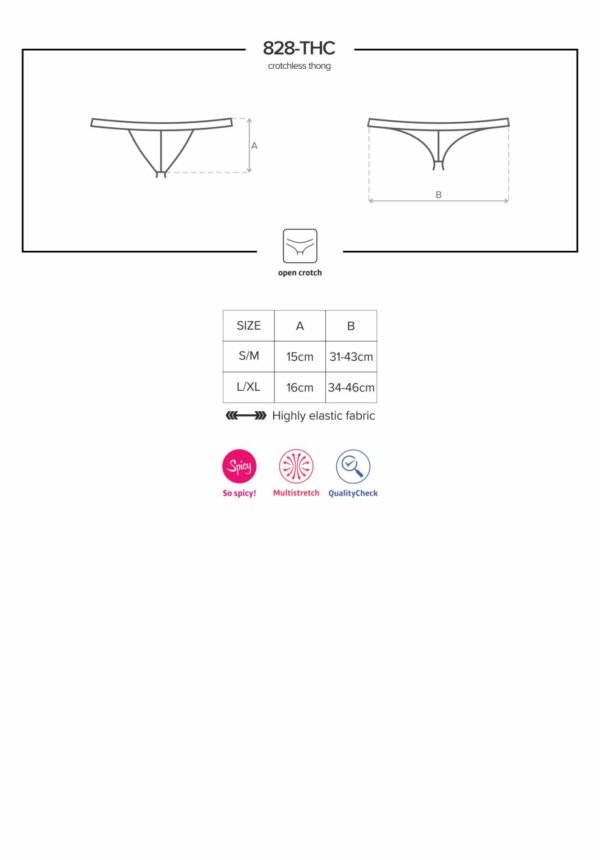 (SALE) Мереживні танги з доступом Obsessive 828-THC-1 crotchless thong L/XL, чорні - Зображення 7