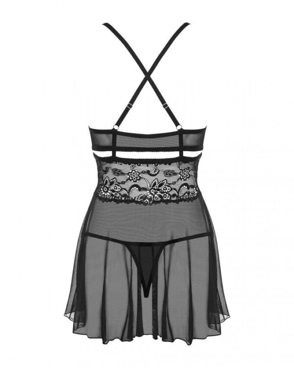 (SALE) Еротичний мереживний комплект із сіточкою Obsessive 838-BAB-1babydoll & thong black S/M, чорний, пен - Зображення 7