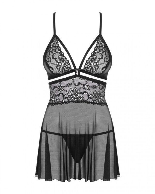 (SALE) Еротичний мереживний комплект із сіточкою Obsessive 838-BAB-1babydoll & thong black S/M, чорний, пен - Зображення 6