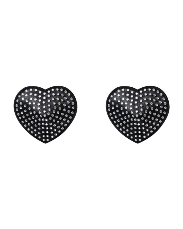 (SALE) Накладки-серця на соски зі стразами Obsessive A750 nipple covers, чорні - Зображення 3