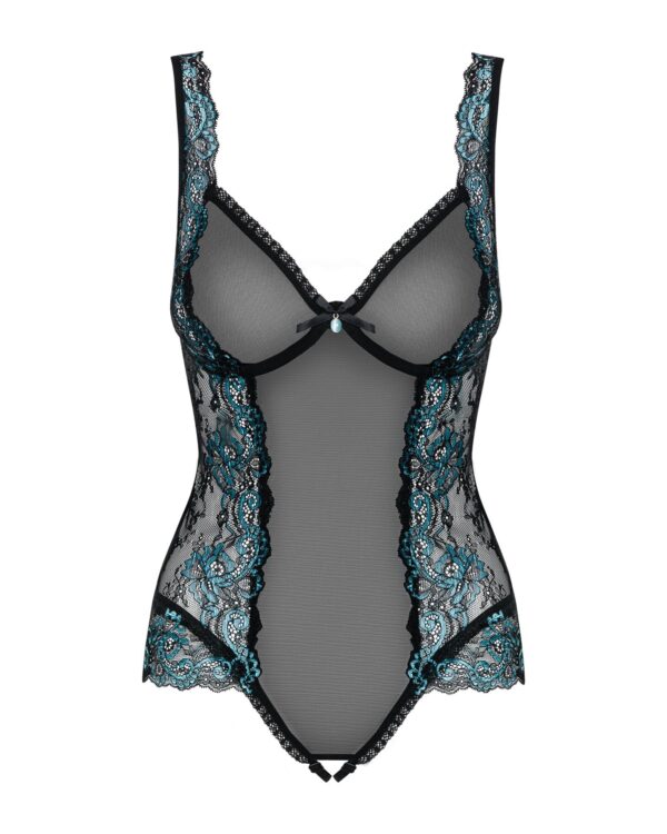 (SALE) Сітчасте боді на кісточках Obsessive Amanta teddy S/M, чорне, з доступом - Зображення 5