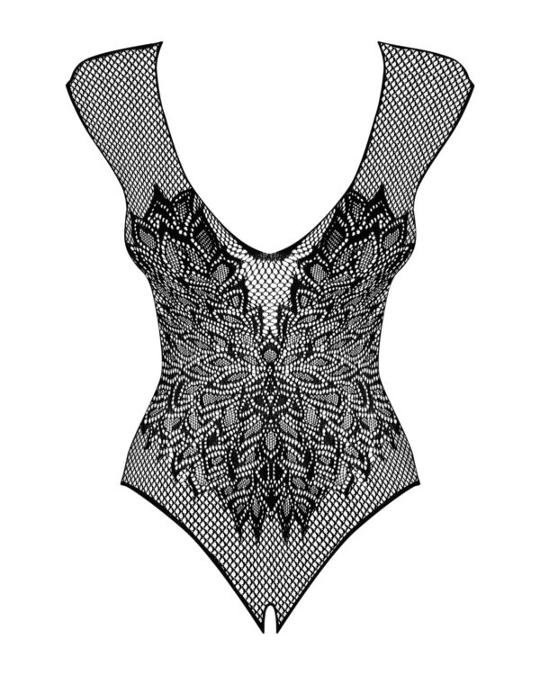 Бодістокінг із великої сітки з мереживом Obsessive B112 teddy S/M/L, чорний, з доступом - Зображення 4
