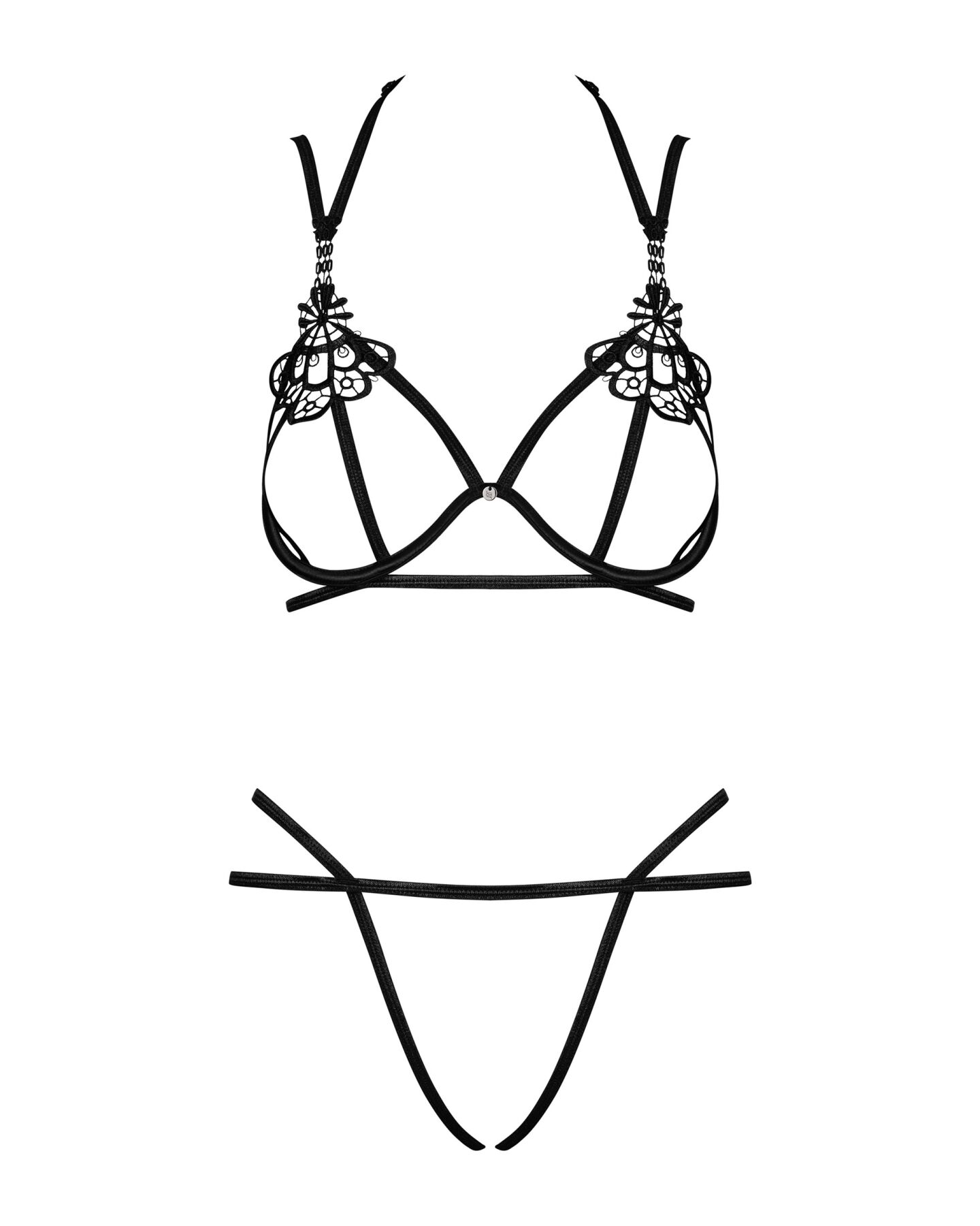 (SALE) Еротичний комплект зі стреп Obsessive Badossa 2-pcs set S/M, чорний, з доступом, бюстгальтер, стрінг - Зображення 5