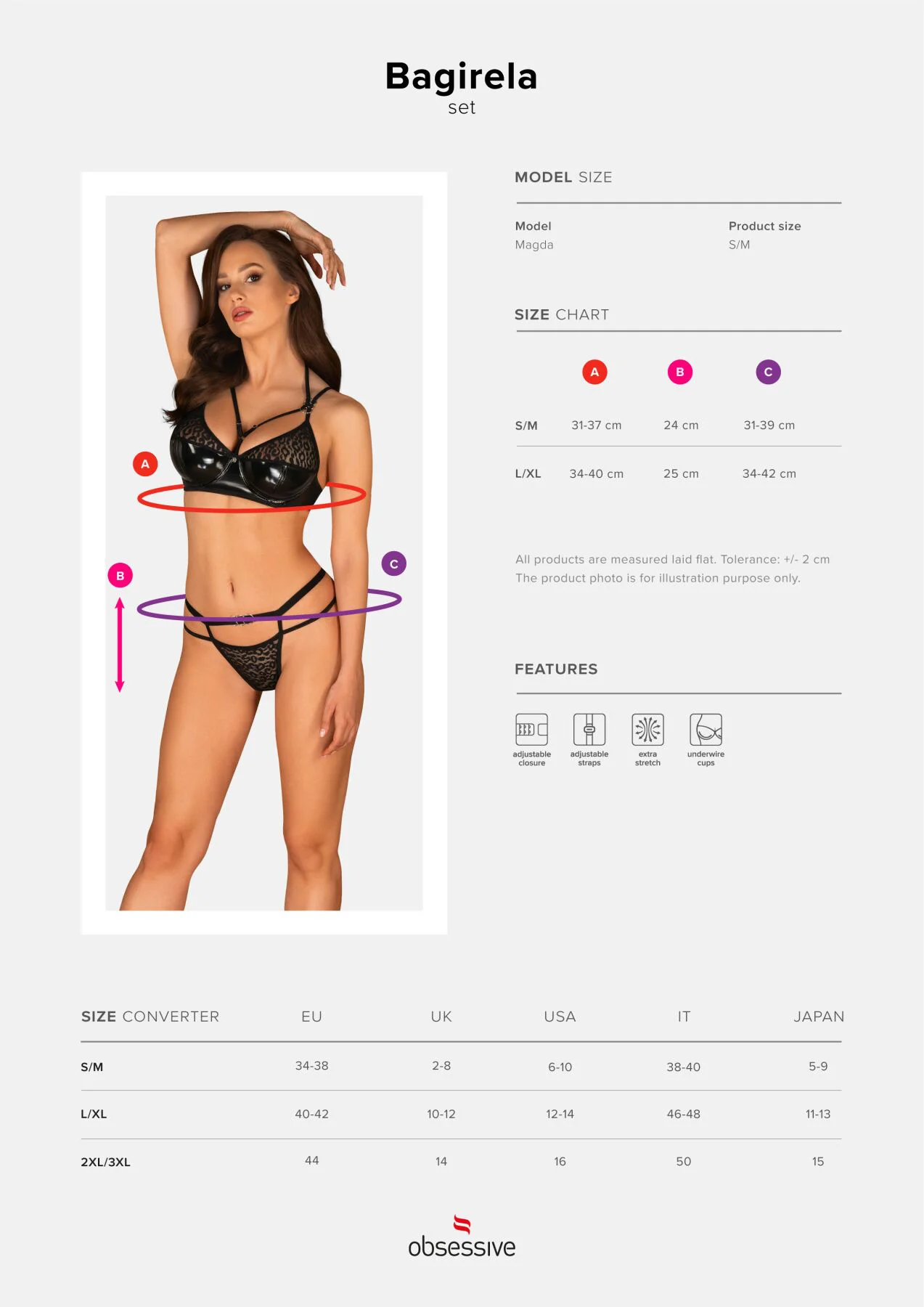 Еротичний комплект Obsessive Bagirela 2-pcs S/M, чорний, леопард - Зображення 7