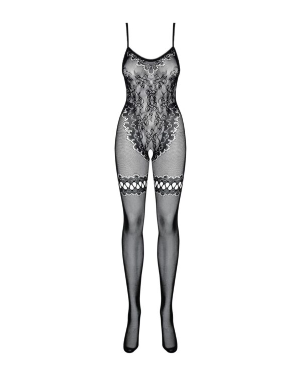 (SALE) Бодістокінг Obsessive Bodystocking F213 S/M/L, імітація мереживного боді та резинки для панчіх - Зображення 5