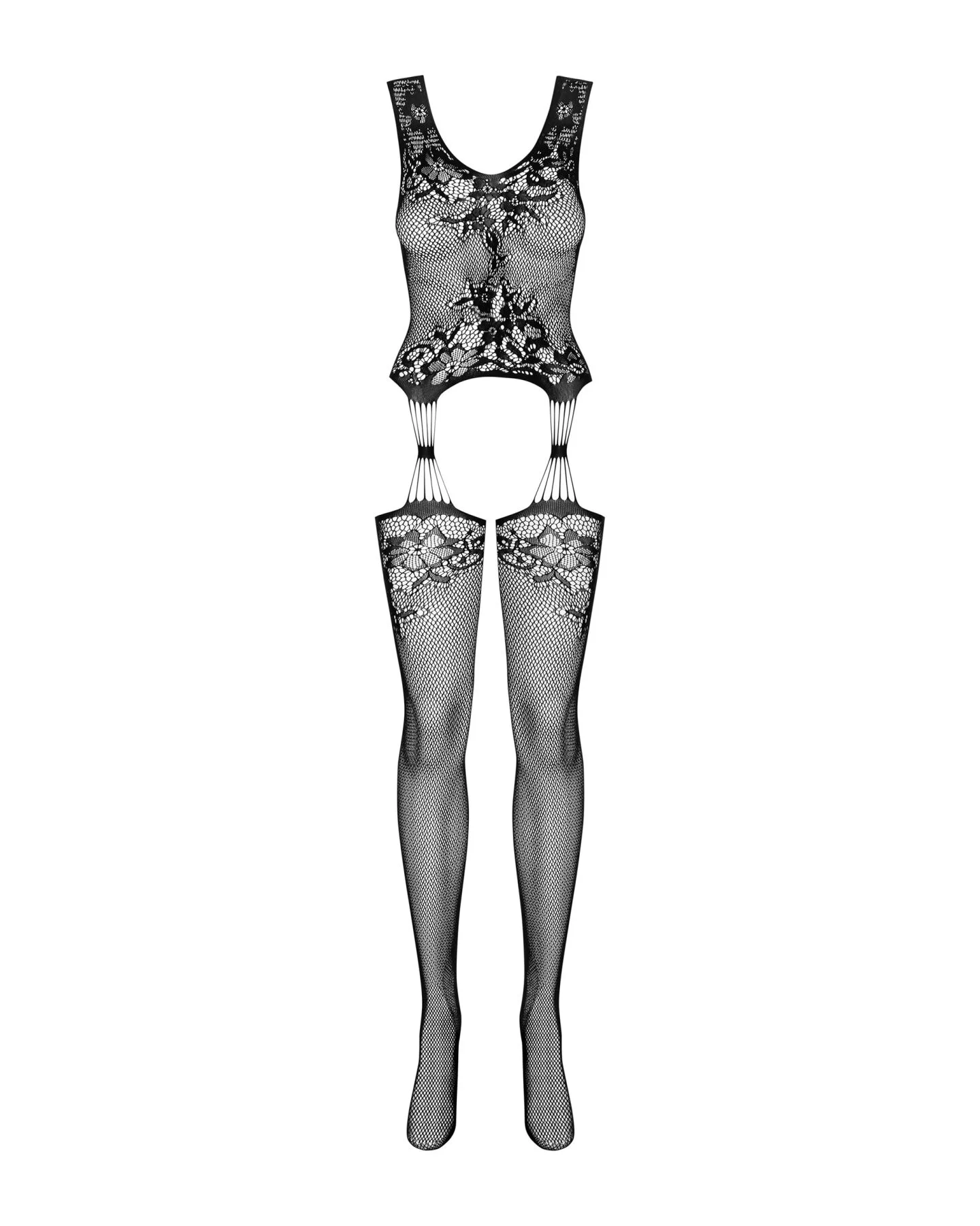 (SALE) Бодістокінг Obsessive Bodystocking F221 XL/XXL, силуетний квітковий малюнок, імітація панчіх - Зображення 5