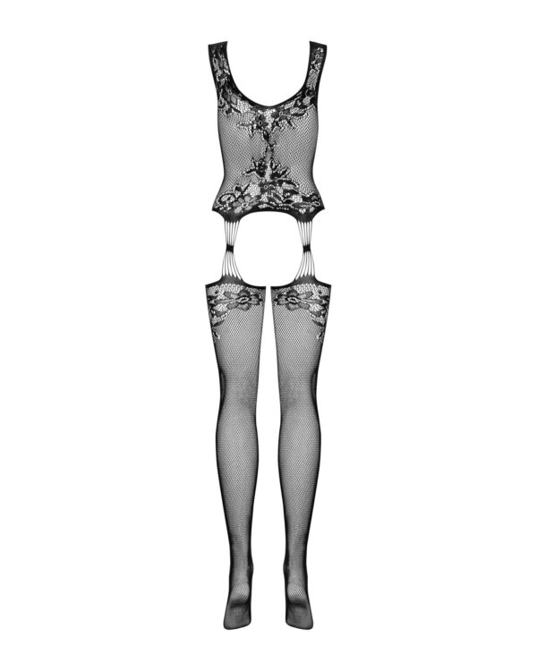 (SALE) Бодістокінг Obsessive Bodystocking F221 XL/XXL, силуетний квітковий малюнок, імітація панчіх - Зображення 6