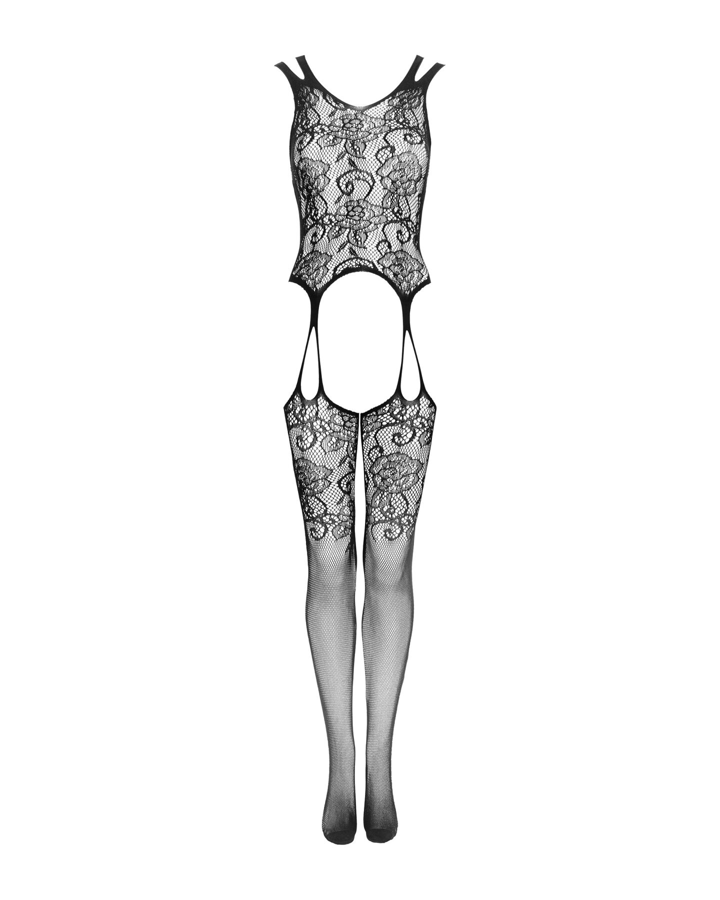 Бодістокінг Obsessive Bodystocking F237 XL/XXL, рослинне плетіння, імітація панчіх - Зображення 5