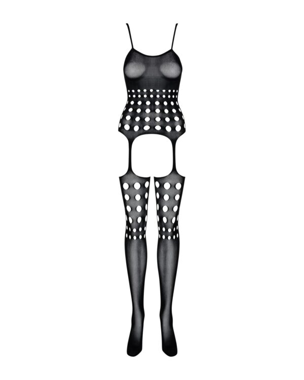 (SALE) Бодістокінг Obsessive Bodystocking G310 S/M/L, топ, панчохи, підв’язки, круглі вирізи - Зображення 5