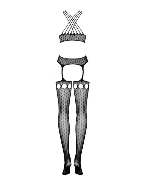 (SALE) Бодістокінг Obsessive Bodystocking G313 S/M/L, шнурівка, геометричний декор - Зображення 6