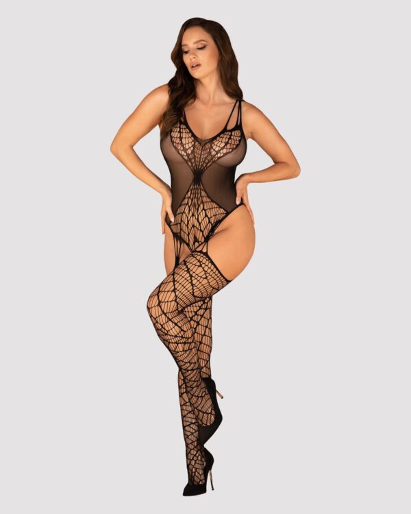 (SALE) Ажурний бодістокінг під павутину Obsessive Bodystocking G325 black S/M/L, чорний, комбінезон, імітац - Зображення 3