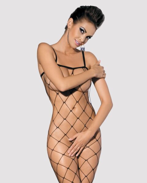 (SALE) Бодістокінг з великим вічком і відкритими грудьми Obsessive Bodystocking N102 S/M/L, чорний