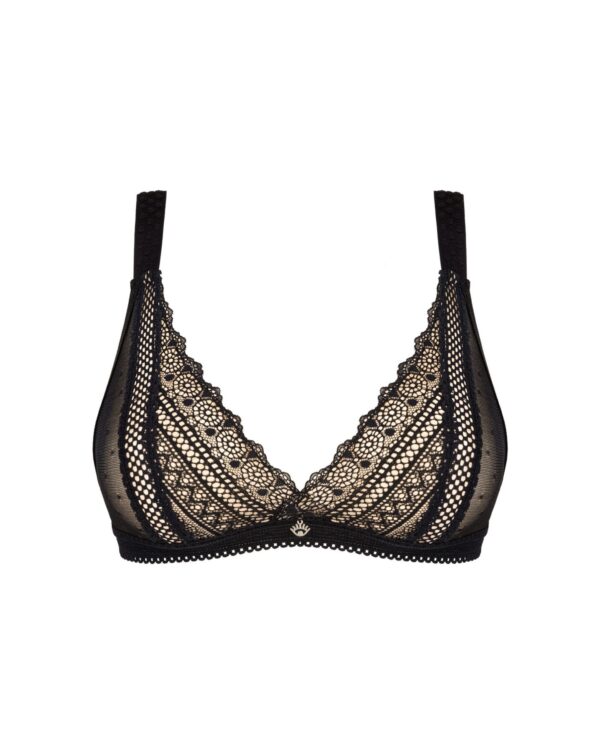 (SALE) Мереживний бюстгальтер із трикутною чашкою Obsessive Estiqua bra M/L, чорний, широкі лямки - Зображення 3