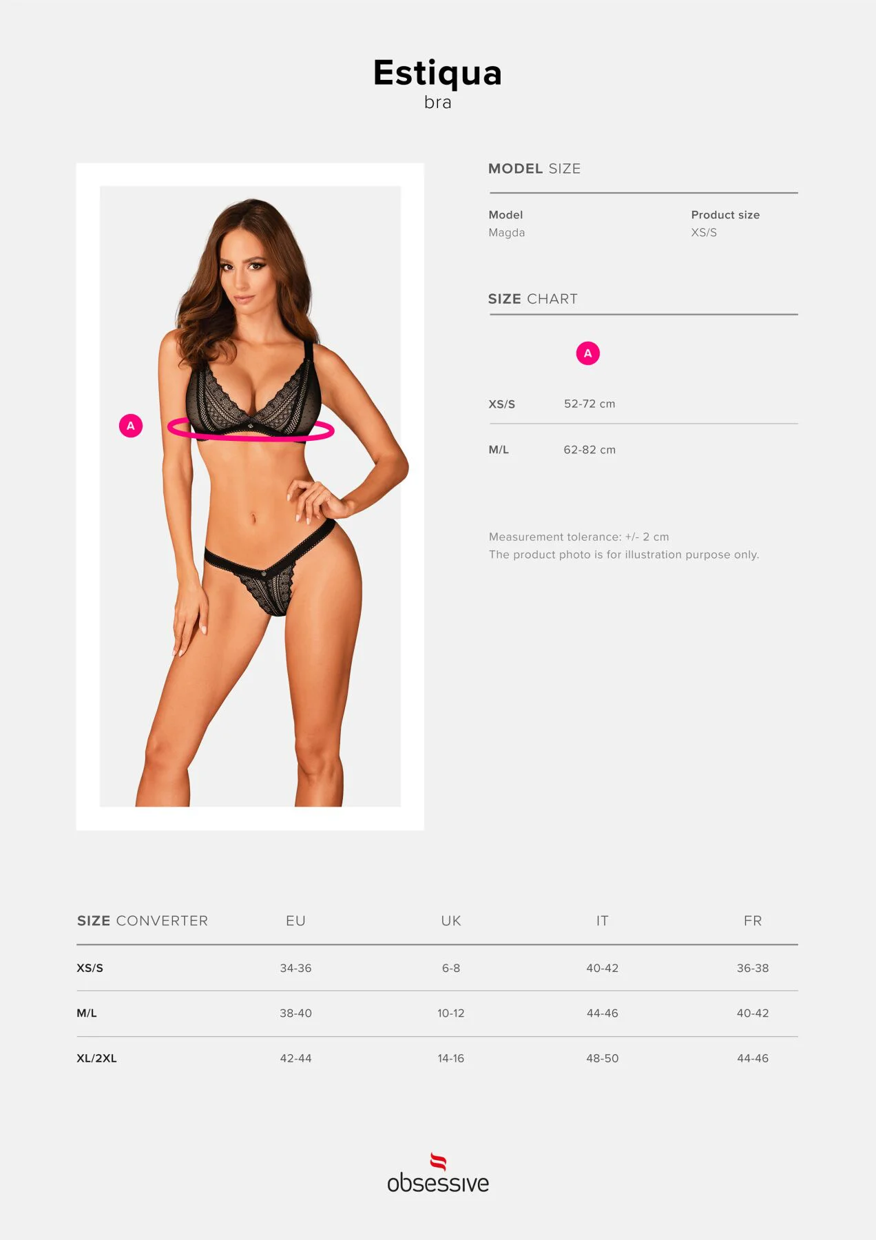 (SALE) Мереживний бюстгальтер із трикутною чашкою Obsessive Estiqua bra M/L, чорний, широкі лямки - Зображення 5