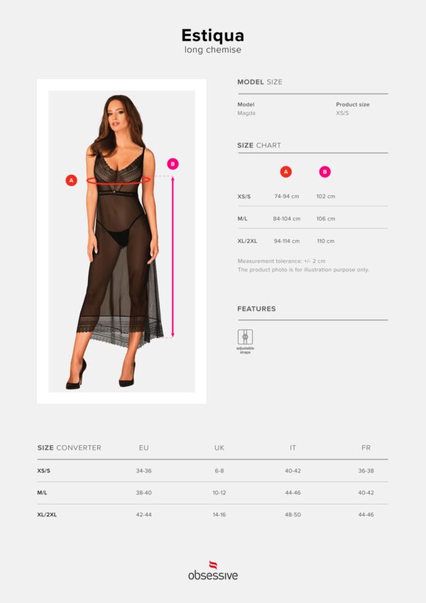 (SALE) Напівпрозора довга сорочка Obsessive Estiqua chemise XS/S, чорний, асиметричний крій - Зображення 7