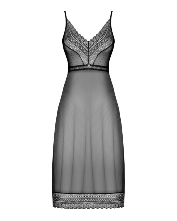 (SALE) Напівпрозора довга сорочка Obsessive Estiqua chemise XS/S, чорний, асиметричний крій - Зображення 5