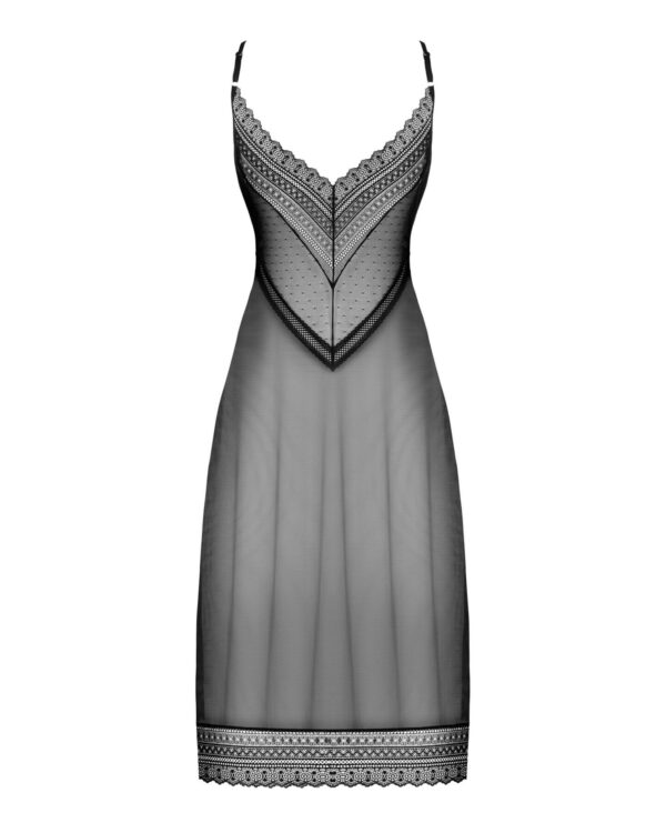 (SALE) Напівпрозора довга сорочка Obsessive Estiqua chemise XS/S, чорний, асиметричний крій - Зображення 6