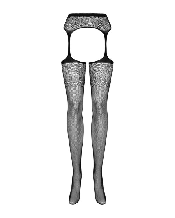 (SALE) Сітчасті панчохи-стокінги з квітковим малюнком Obsessive Garter stockings S207 S/M/L, чорні, імітаці - Зображення 5