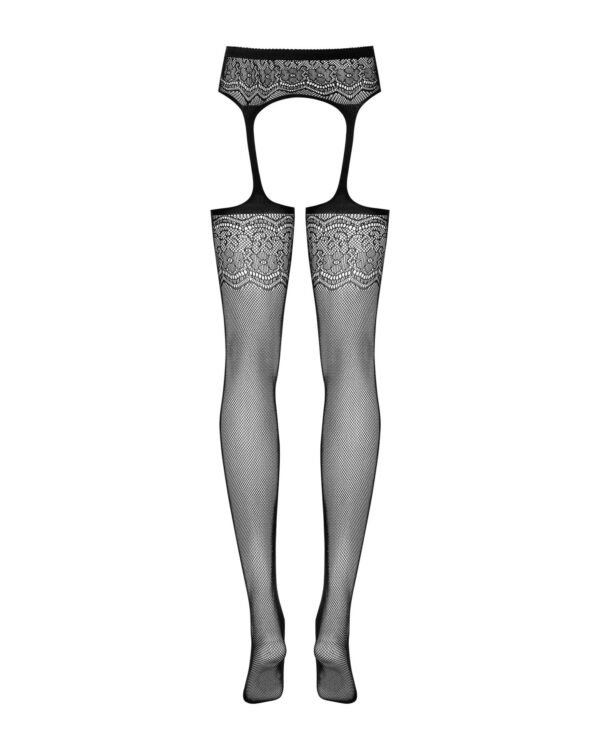 (SALE) Сітчасті панчохи-стокінги з квітковим малюнком Obsessive Garter stockings S207 S/M/L, чорні, імітаці - Зображення 6