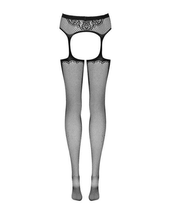 Сітчасті панчохи-стокінги з візерунком на сідницях Obsessive Garter stockings S232 S/M/L, чорні, імі - Зображення 6